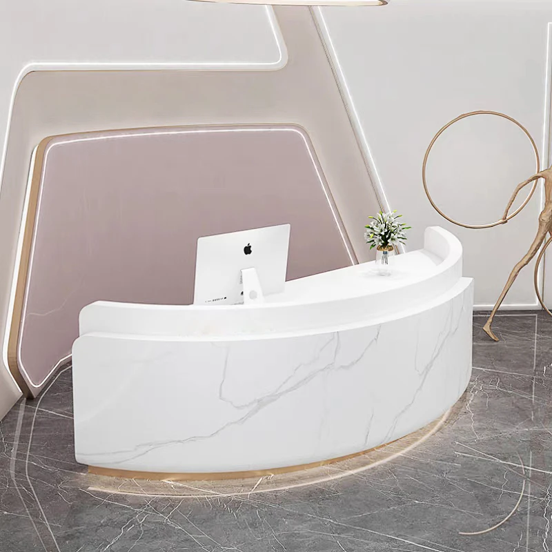 Luxury Beauty Salon Custom Size Counter Front Desk Modern Curved White Small Reception