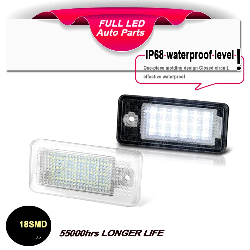 CANbus ไม่มีข้อผิดพลาดไฟ LED ป้ายทะเบียนด้านหลังสำหรับ Audi A3 8P Q7 4L A6 C6 RS6 A4 B6 B7 S4 RS4 A5 8F ไฟอัตโนมัติ S8