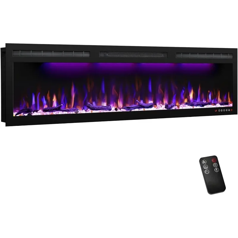 60 inch Electric Fireplace, Recessed and Wall Mounted Slim Electric Fireplace, 750/1500 Watt Heater Fireplace