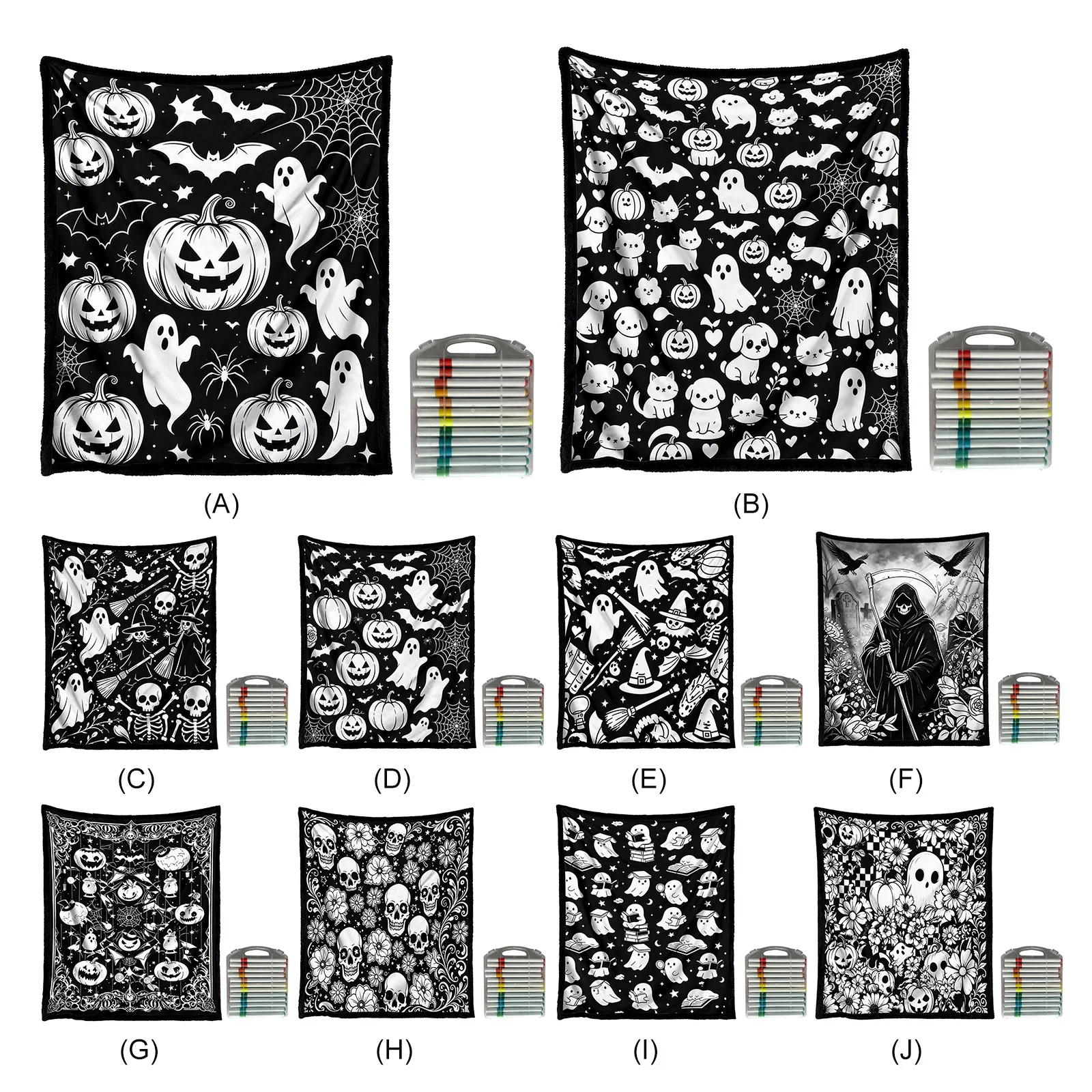 Creative Art Fabric Blanket with 24Pcs Colored Pens Art Painting Blanket 50x60 Inch for Bedroom Study Classroom Living Room
