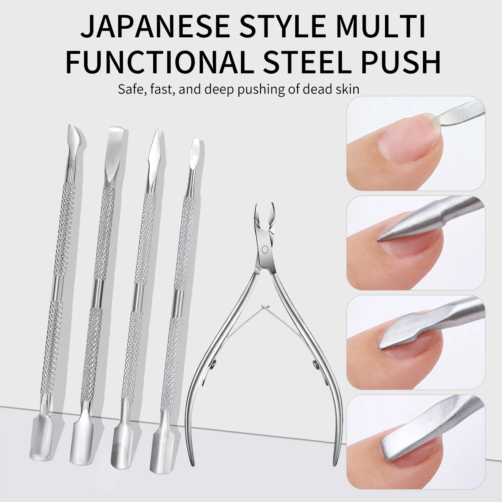 5Pcs Professional Stainless Steel Nail Cutter Scissor Nippers Multi Function Cuticle Pusher Remover Nail Art Care Tools Kits