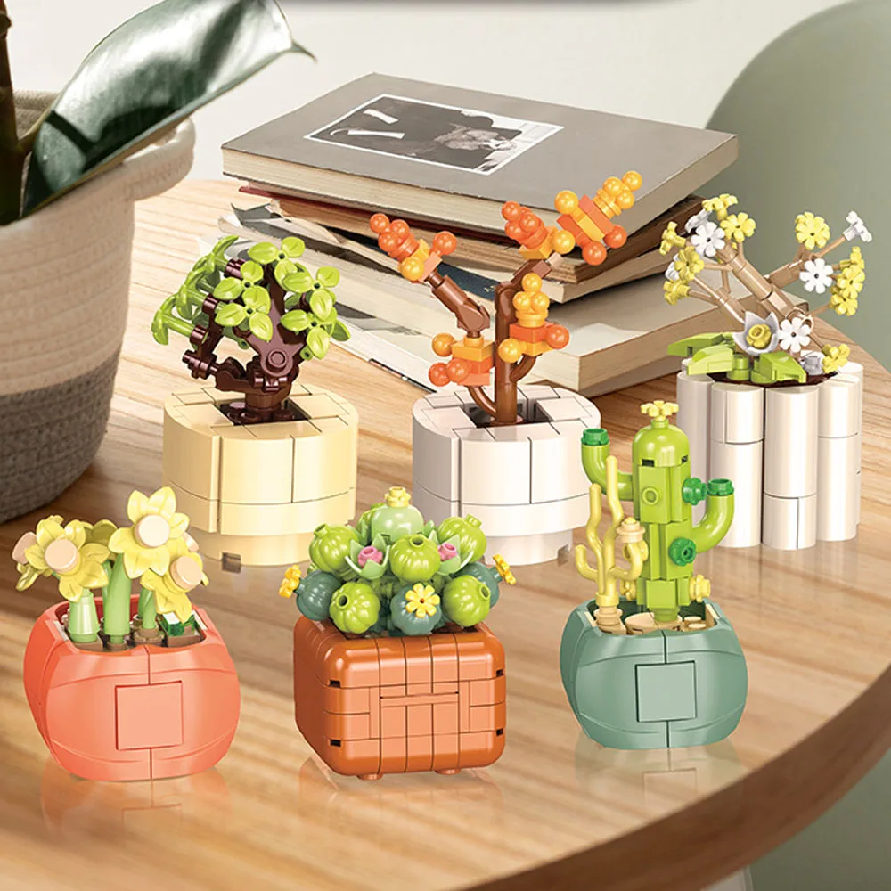 

iDEA Flowers Pot MOC 6in1 Building Block Construction Model DIY Brick Succulent Potted Plant Toys Collection For Girls Gifts