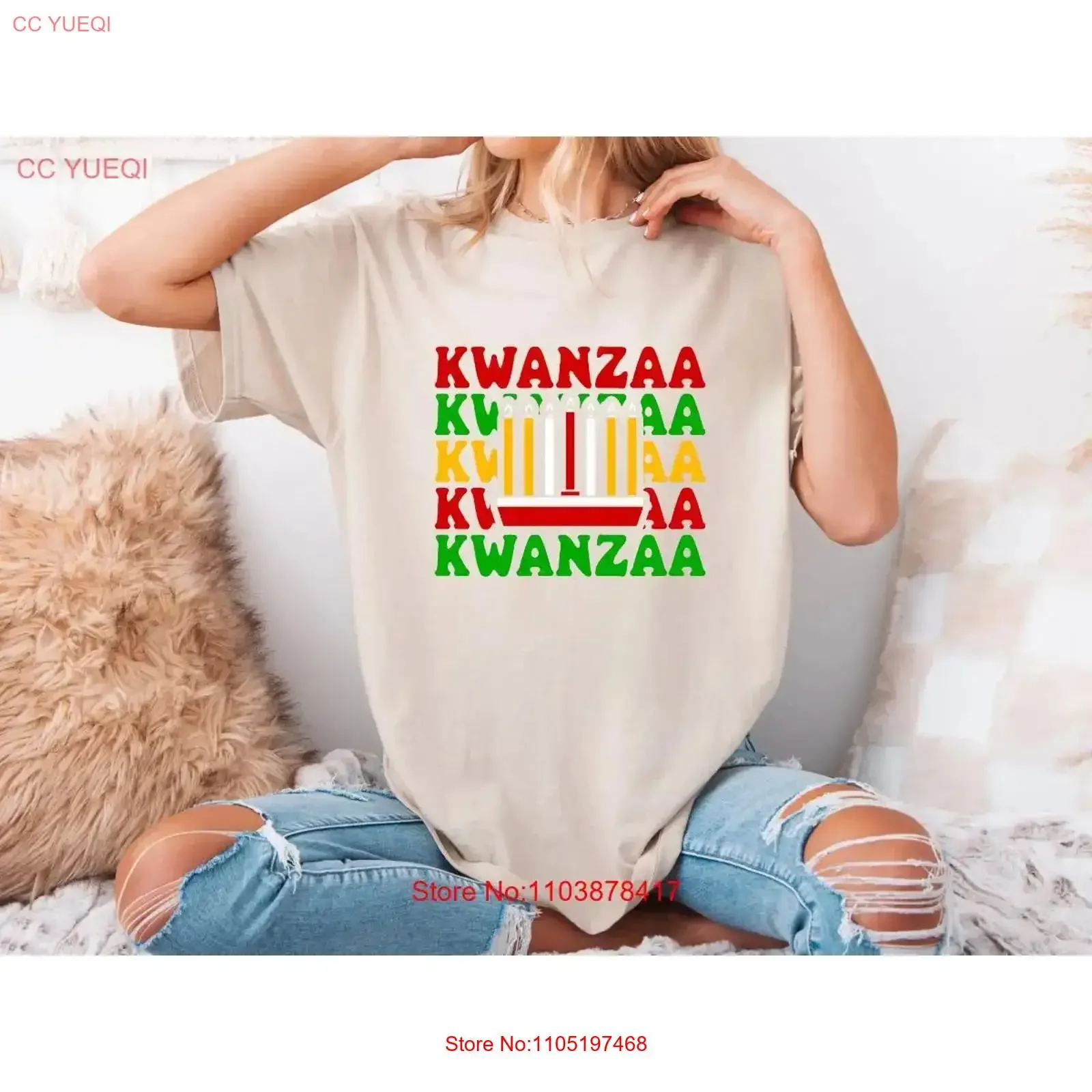 كوانزا تي شيرت الاحتفال السعيد الثقافة السوداء الأمريكية الأفريقية خمر غسلها قليلاً للجنسين أزياء متعددة الاستخدامات #1