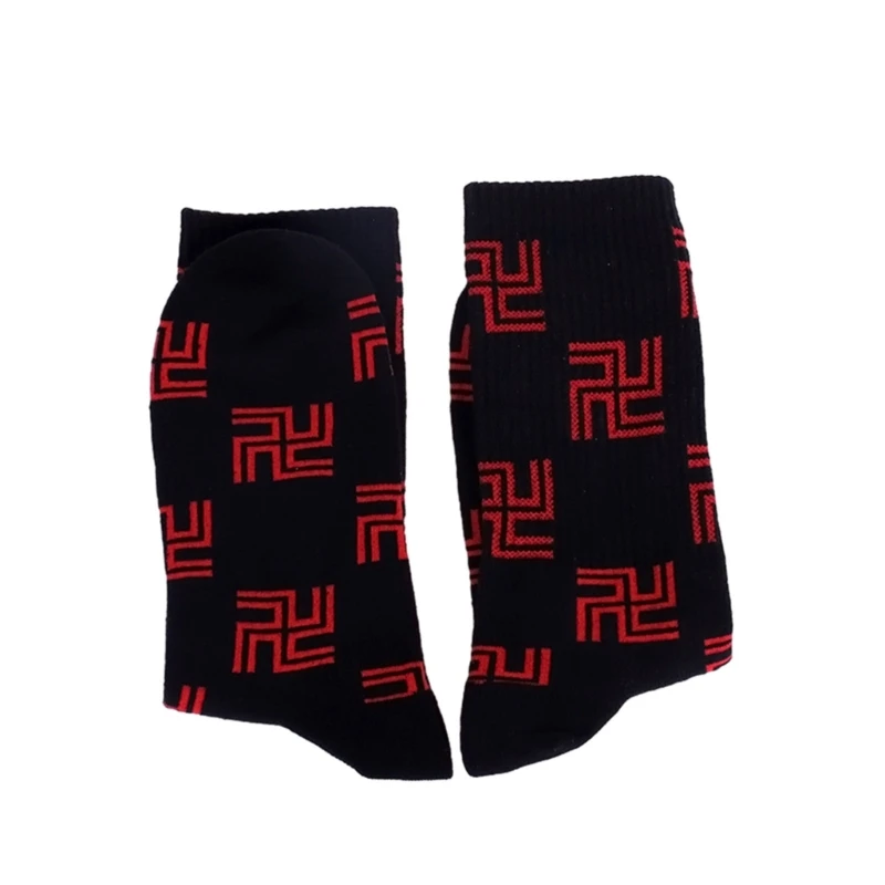 Unisex Breathable Cotton Socks Japanese Anime Funny Swastika Character Patterned Middle Tube Calf Socks Streetwear