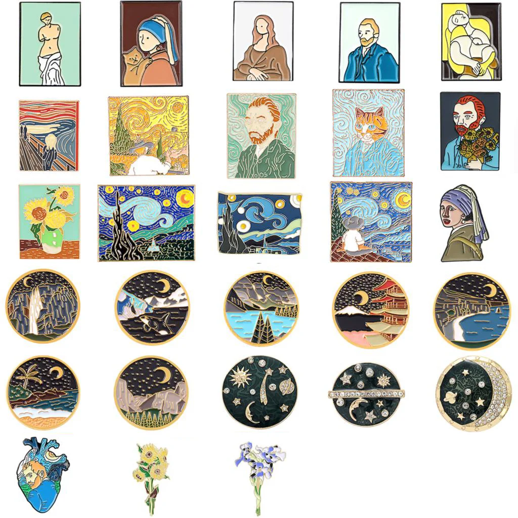 Broche de pintura broche de Van Gogh broche de galaxia estrella Luna girasol broche artístico broche de solapa de Van Gogh aceite de Van Gogh