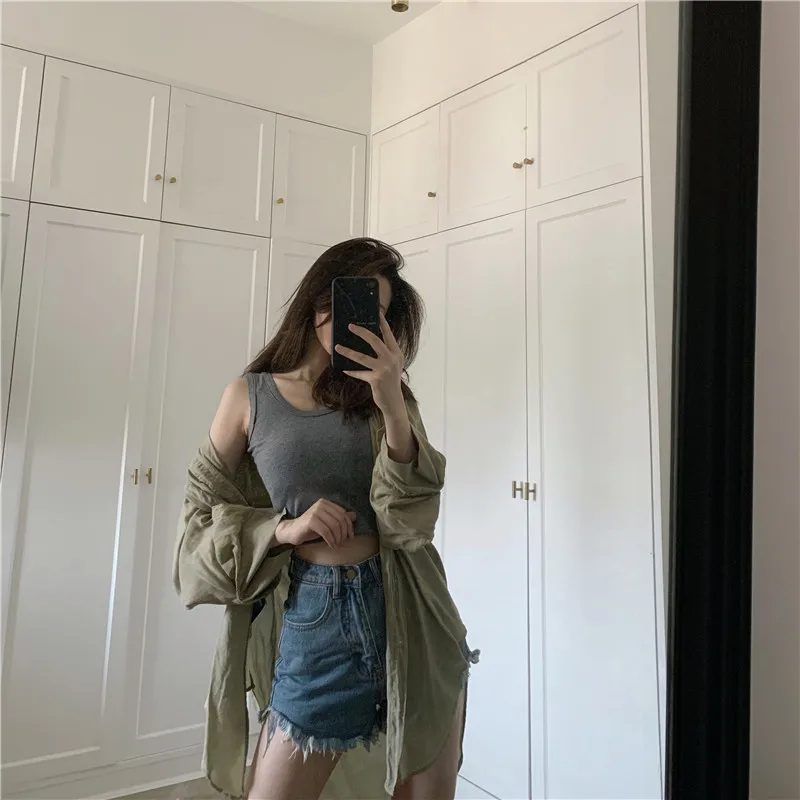 여름 한국 스타일 현아 베스트 아우터웨어 블라 섹시한 탑 여성용 슬림 베이스 레이어 오피스 출퇴근용