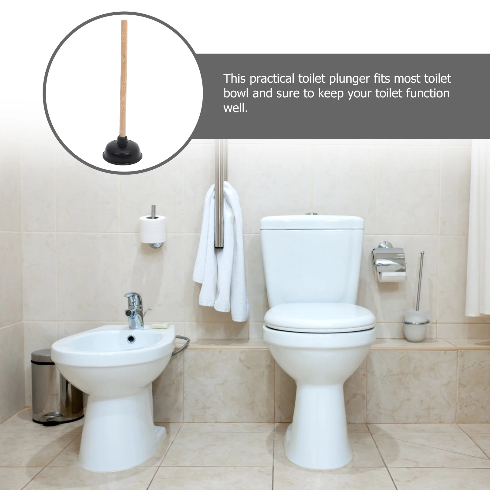 

1pc Rubber Toilet Plunger Heavy Duty Sink Drain Wooden Handle Home Office Hotel Use Efficient Cleaning Tool