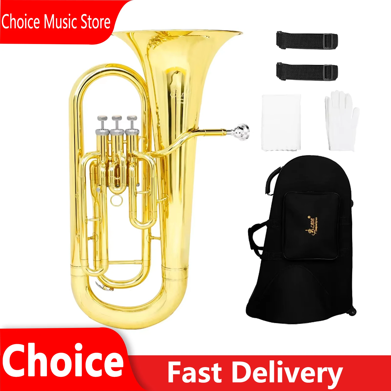 

SLADE Euphonium Baritone Triple keys Bb GOLD Brass Instruments Perform Professional With Bag Gloves Cleaning Cloths Straps