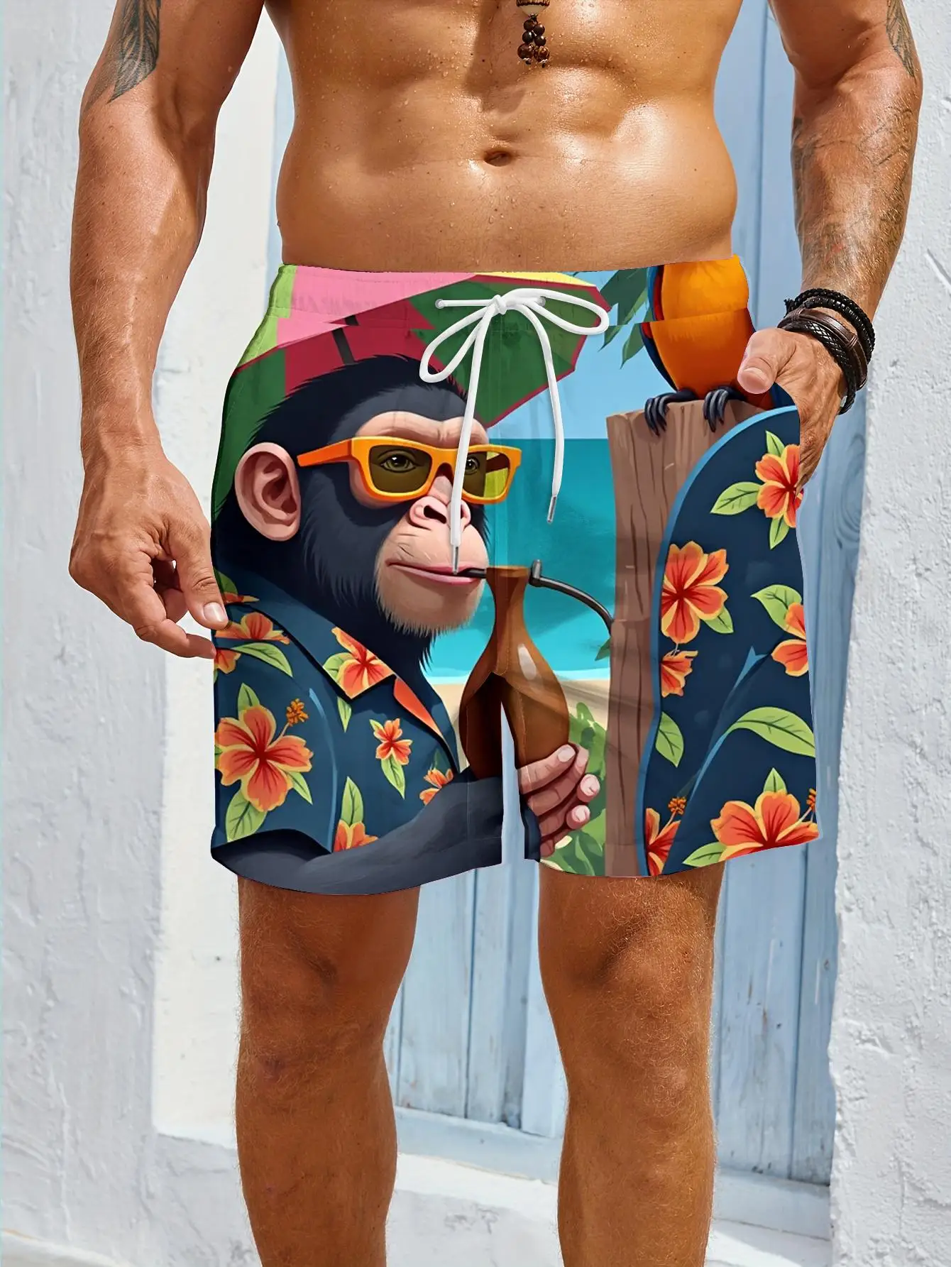 

1pcs Men's Short swim trunks2026 Summer 3D Printed Short sleeve running Breathable Polyester Quick drying