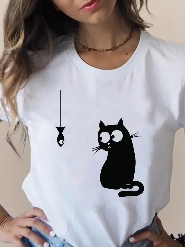 Plus Size Print T Fashion 3D Cat uroczy Trend odzież damska ubrania z krótkim rękawem letnie T-shirty damskie z grafiką