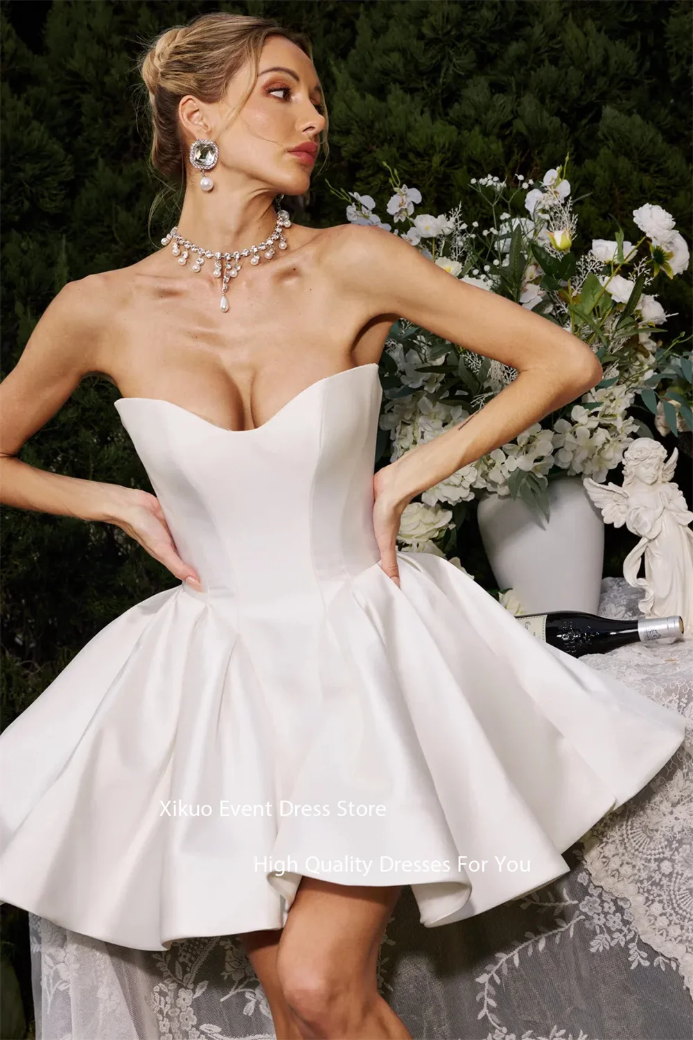 Xikuo Schatz rückenfreies Hochzeitskleid Plissee ärmellos Vestidos De Novia Chic A-Linie Vestido De Novia Para Boda Maßgeschneidert