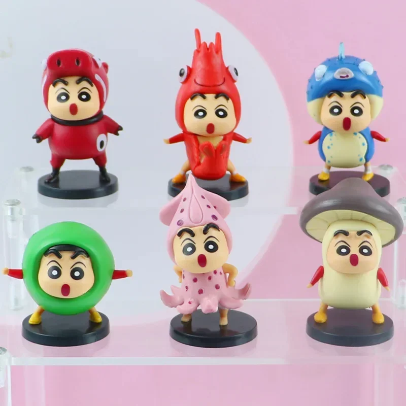 Bandai 6 pçs/set Anime Crayon Shin-chan Ingredientes Alimentares Kawaii Q Versão Figura Modelo PVC Brinquedos Boneca Coletar Ornamentos de Carro Presente