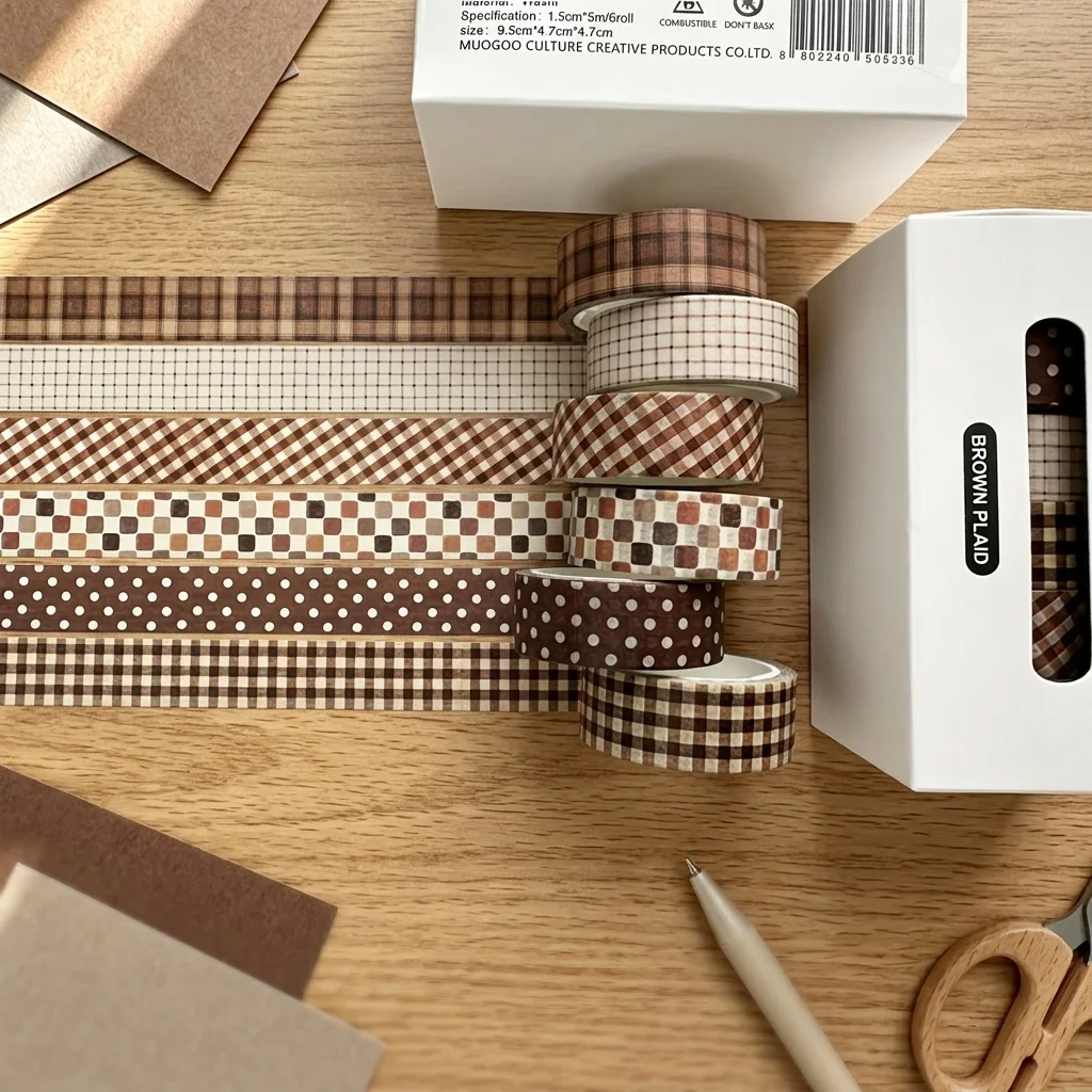 Washi Tape Set, 6 Rolls, Assorted Sizes, Washi Tape for Scrapbooking, Arts, Crafts, Journals and Planners, Checked Design