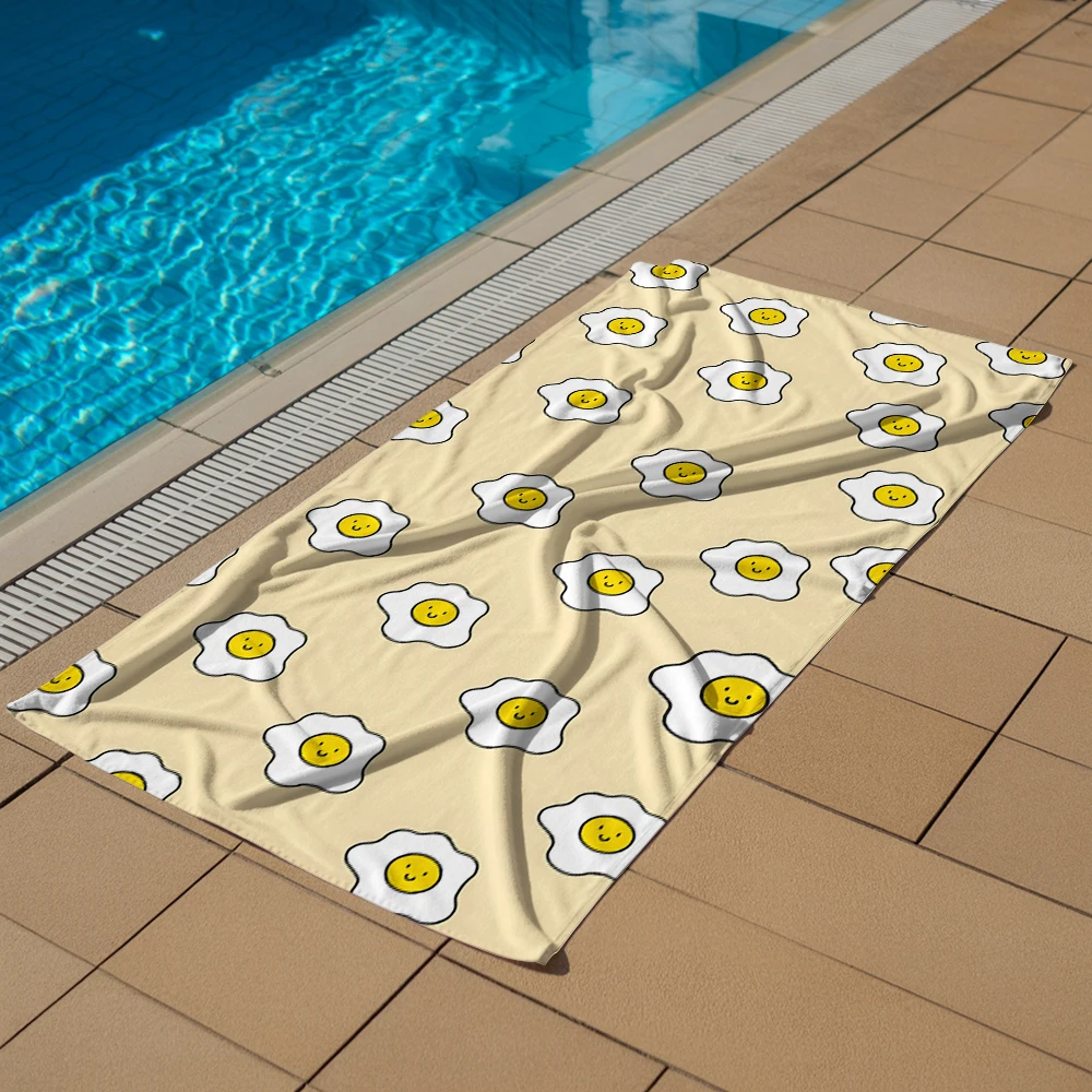 

Sunny Fried Egg Cartoon Microfiber Quick Dry Beach Towel Cute Cartoon Anime Absorbent Soft Bath Towel for Travel Adult Kids