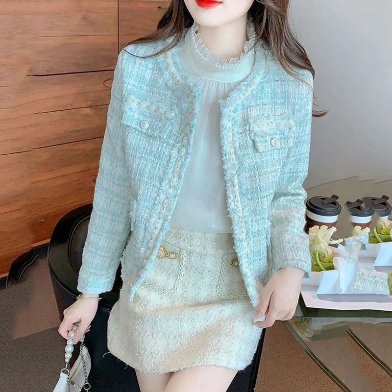 2024 Spring Autumn New French Small Fragrance Short Coat Women's Temperament All-Match Advanced Sense Tweed Unique Women Jacket