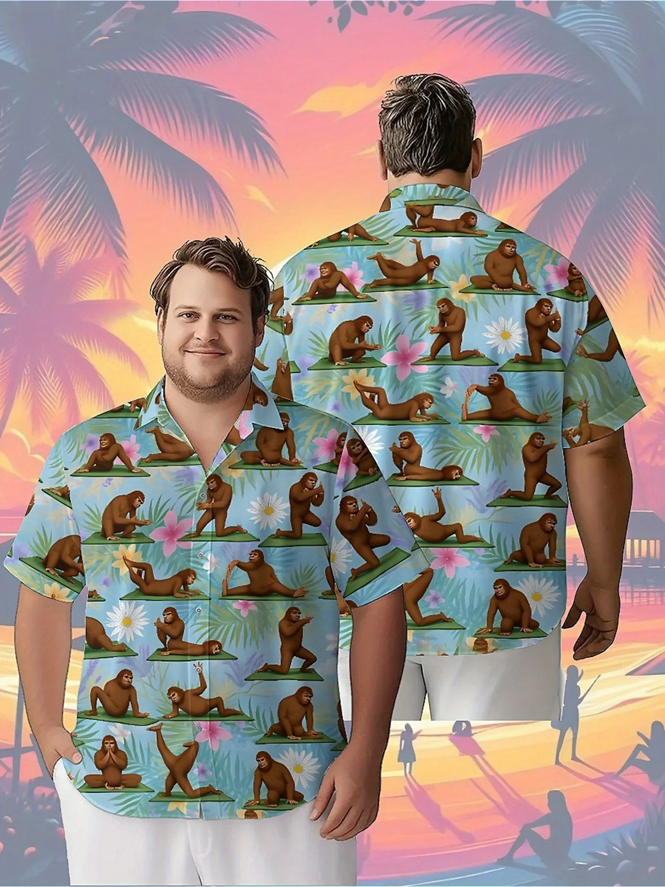 Men's Plus Size Hawaiian Shirts Tropical Jungle Yoga Monkey pattern,Premium Comfort Youth Clothes,Streetwear Y2K Tops