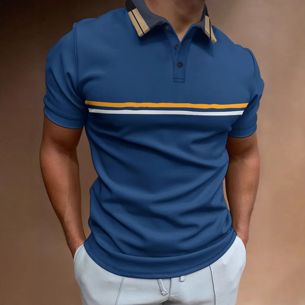 

2025 New Men's Summer Collared Polo Shirts Slightly Elastic Breathable T-Shirts Button Accessories Fashionable Solid-Color Polo
