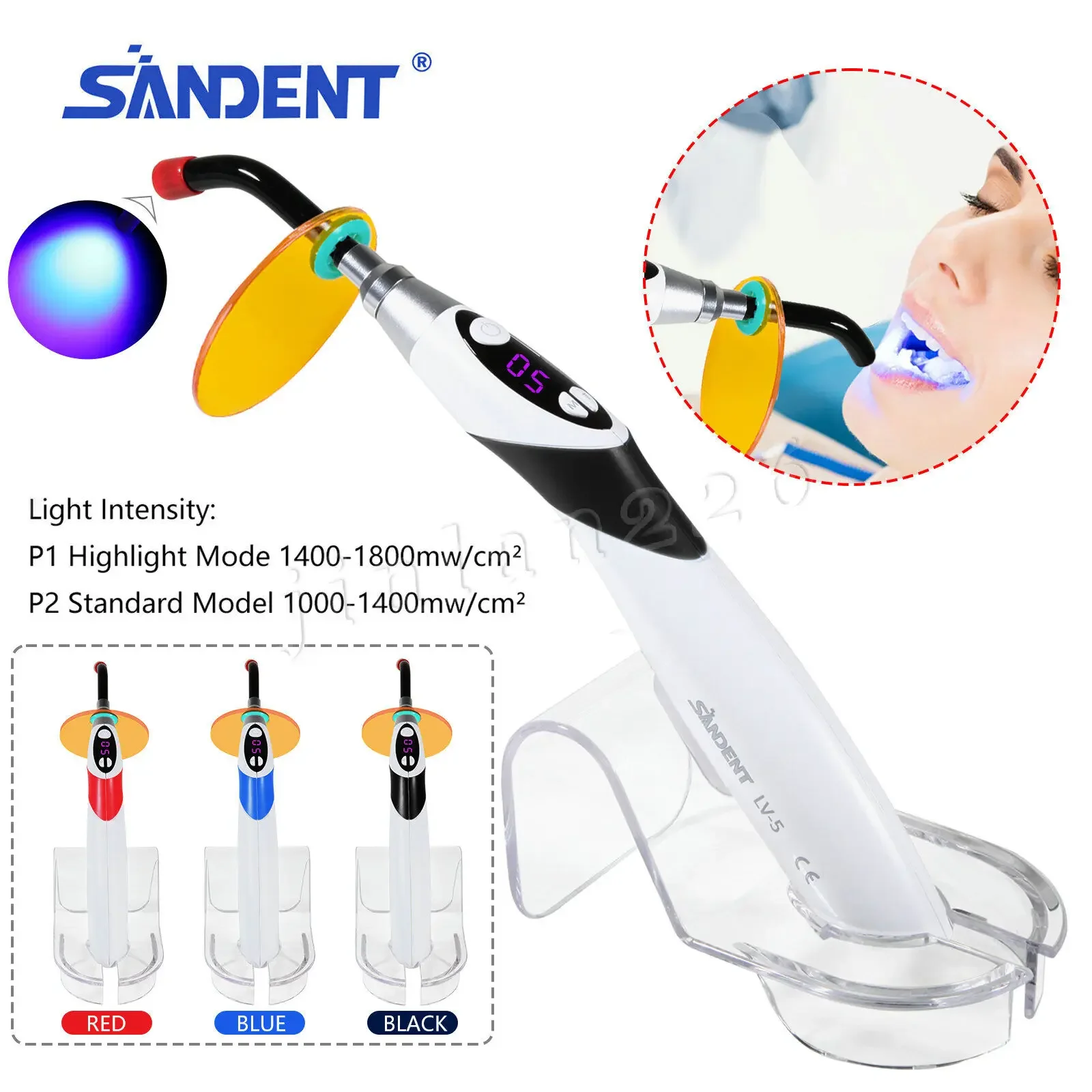 3 Colors Dental Cordless LED Curing light Lamp 5 Second iLed Wireless Resin Cure 5W 2 Modes