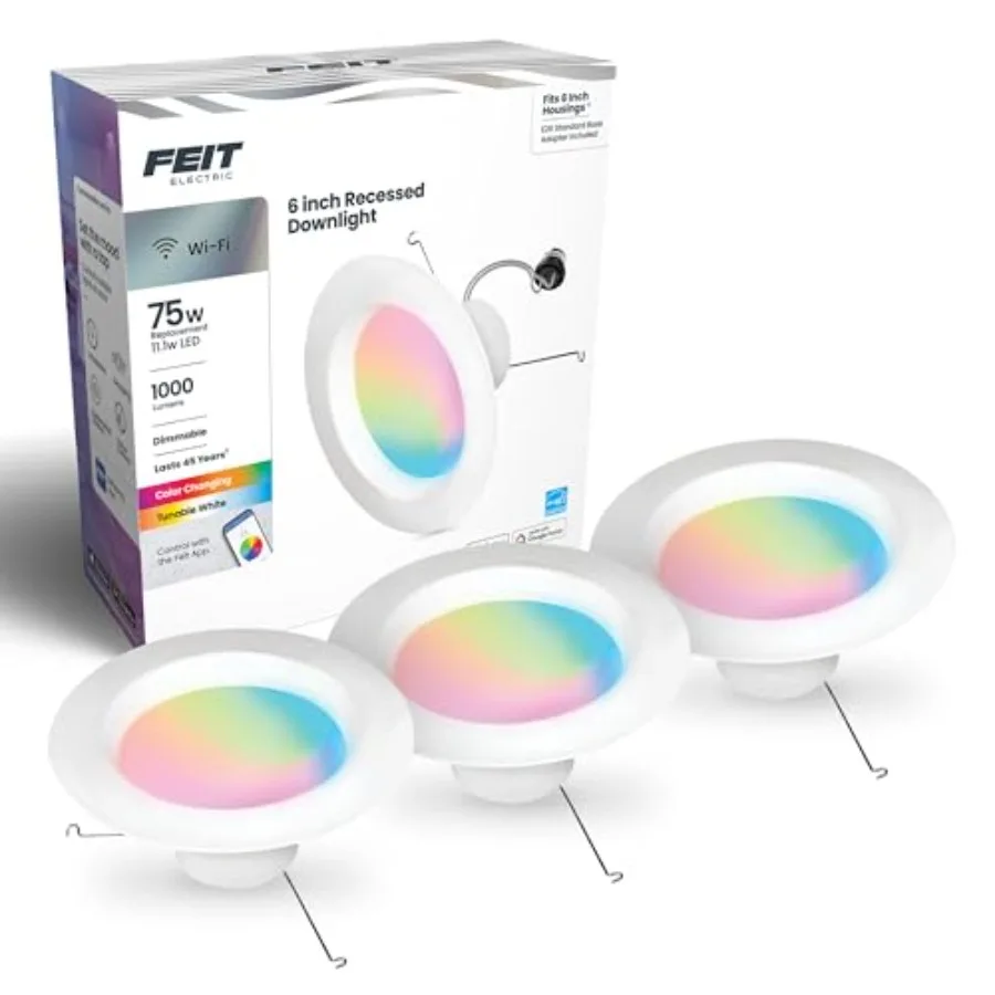 Smart Recessed Downlights, 5/6-Inch, 75W Equivalent, Color-Changing and Tunable White, 1000 Lumens, Dimmable, Compatible with A