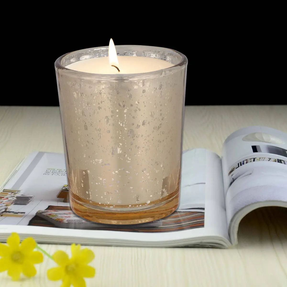 2Pcs Glass Tea Light Holder Speckled Metallic Retro Style Wedding Home Table Decoration Centerpiece