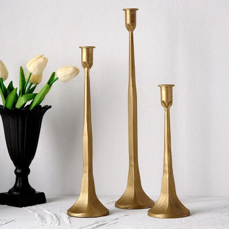 

Iron Taper Candle Holder Set of 3, Gold Candlestick Holders Decorative Candle Stand, Tapered Candle Holders Tall Set for