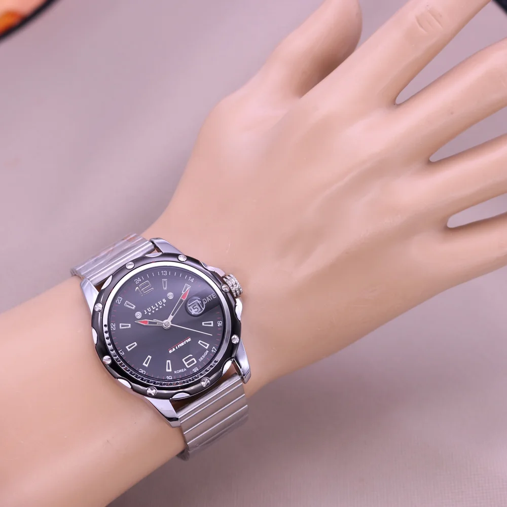 Double Time Zone Julius Men\'s Watch Miyota Mov\'t Fashion Hours Dress Bracelet Retro Real Leather Boy\'s Birthday Gift Box