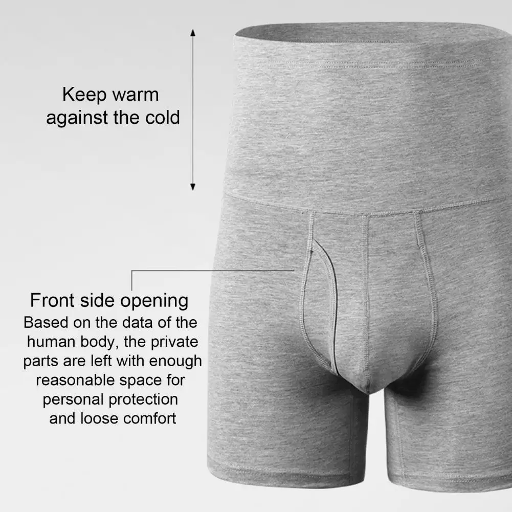 Men Cotton Underpants High Waist Lengthened Solid Color Wide Waistband Waist Protection High Elasticity Open Crotch Soft Breatha