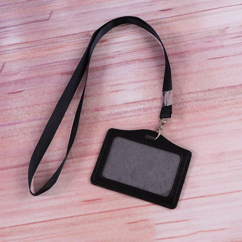 Imagem -03 - Horizontal pu Leather Badge Holder id Tag Working Permit Case Work Card Cover Employees Card Sleeve