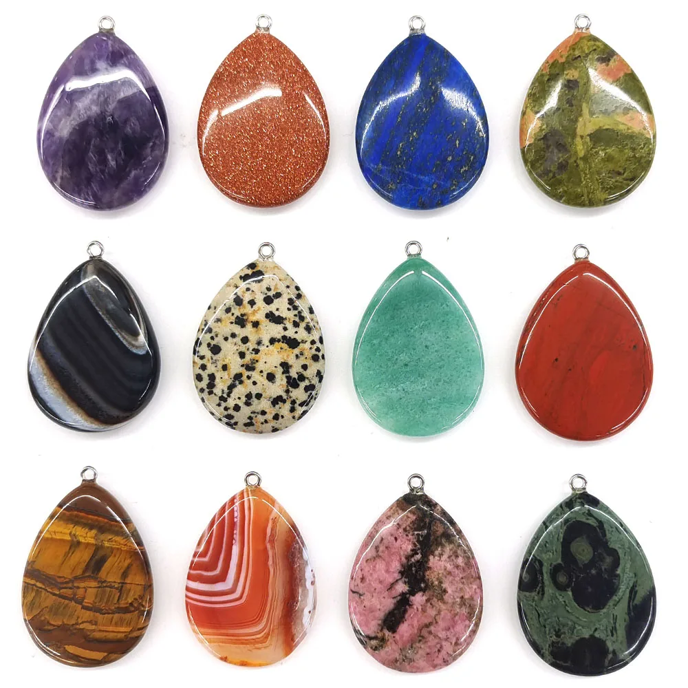 Black Striped Agate Pendant Natural Stones Water Drop Shaped Pendants Healing Crystals Amethysts for Jewelry Making DIY Necklace