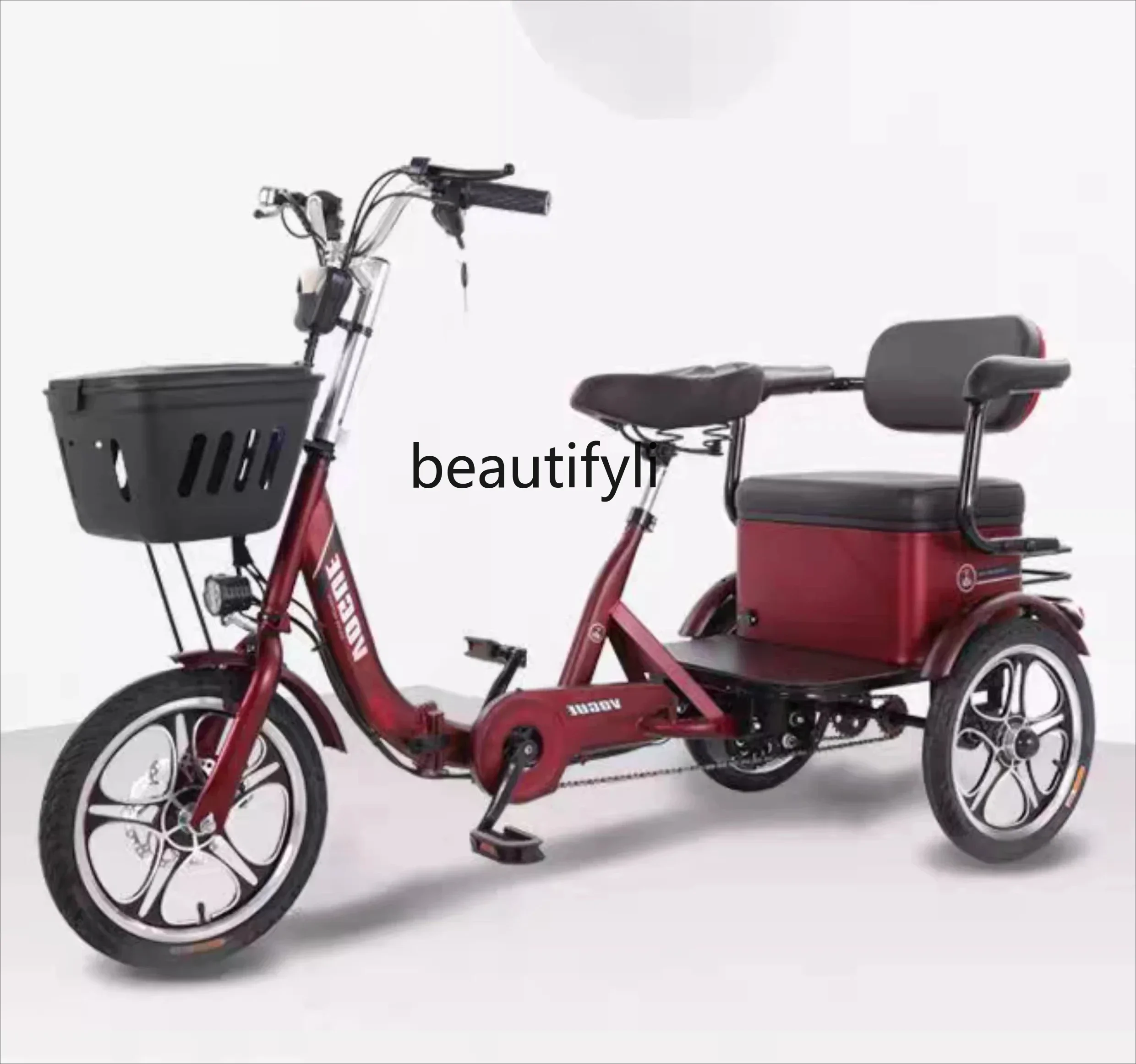 

LXElectric Tricycle Pedal Scooter for Home Use, Small Double Seater for Transporting Children, Foldable Three-Wheeler