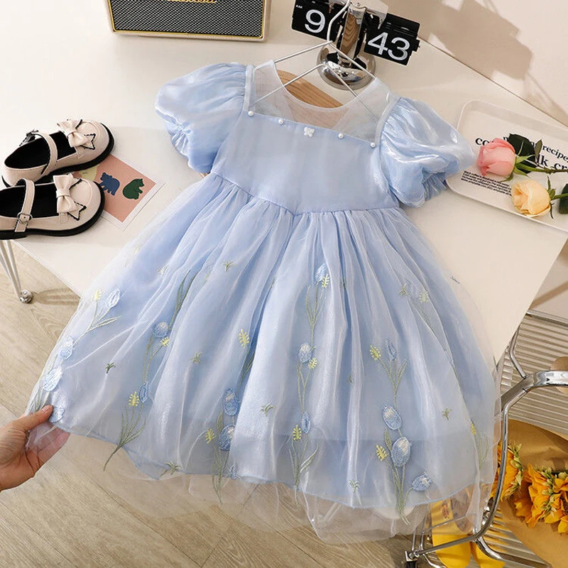 Summer Baby Dress Summer Girl Gauze skirt Birthday Princess Dress butterfly Floral Childrens Voile Puff Ball Gowns Dresses 2-8 Y