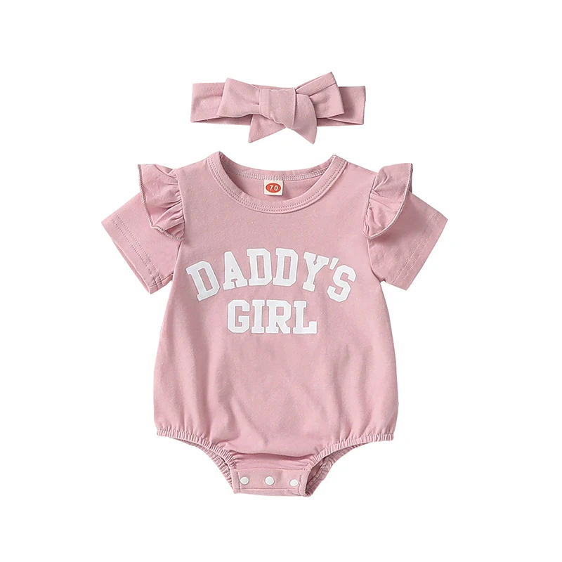 

Daddys Girls Baby Girl Summer Clothes Newborn Infant Bubble Romper Letter Oversized Bodysuit Outfits