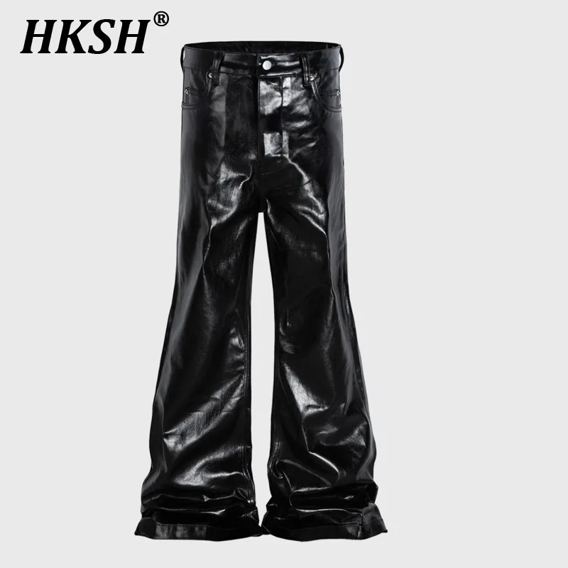 

HKSH Мужские джинсовые брюки High Street Vintage Dark Y2K Baggy Wide Leg Trend с покрытием из глянцевой лаковой кожи Micro Flared Jeans HK1421