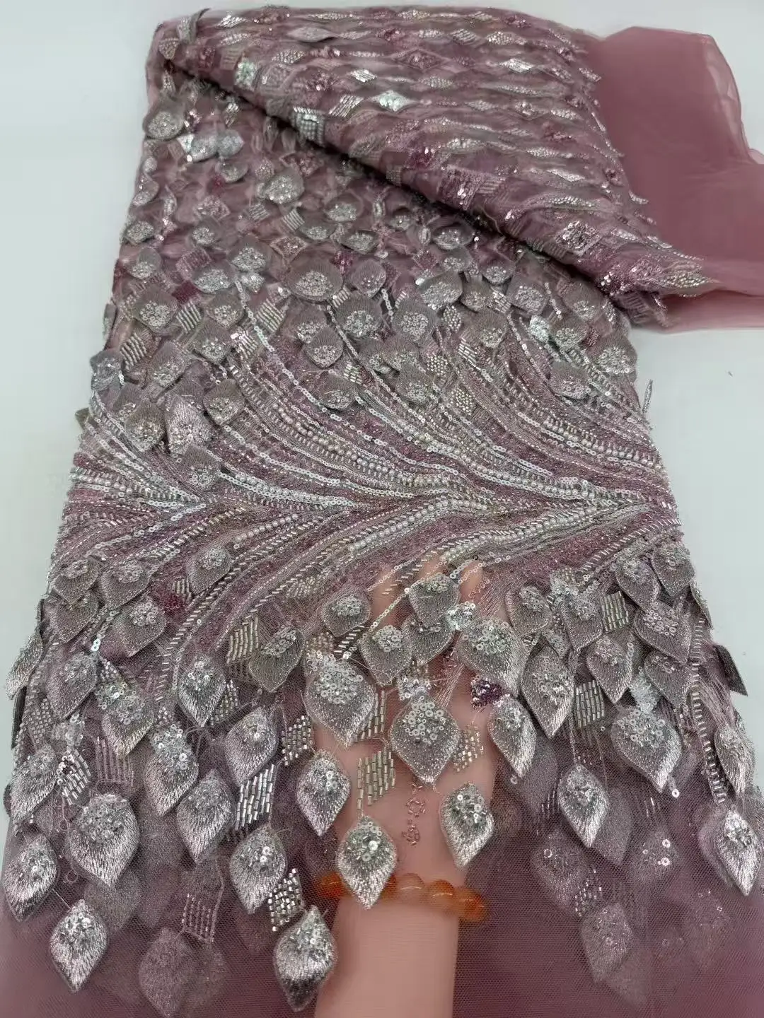 French Tulle Sequins Lace Fabric Embroidery 5 Yards African Luxury 3D Beaded African Mesh Lace For Nigerian Women Party Dress