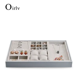 Oirlv Beige Mikrofaser & PU Leder Schmuck Veranstalter Tablett Abnehmbaren Schmuck Lagerung Display Für Ohrring Ring Halskette