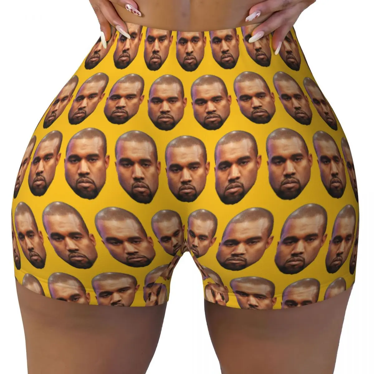 Custom Women Funny Kanye West Meme Workout Yoga Shorts Rapper Music Producer Gym Athletic Running Volleyball Shorts