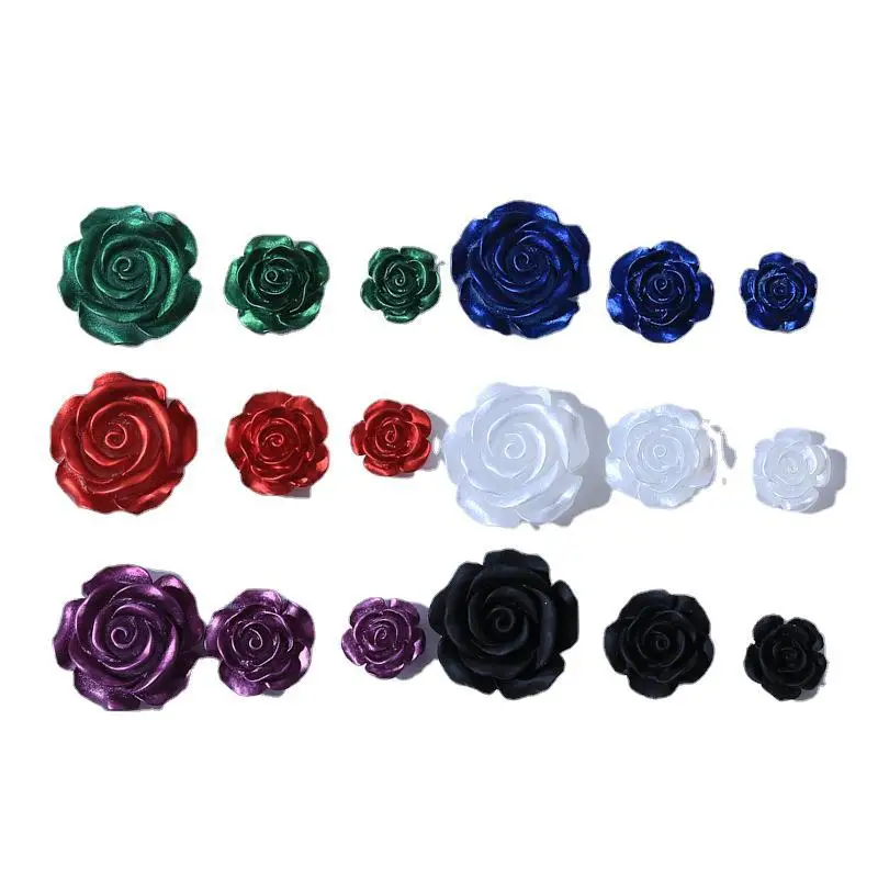 Vintage Rose Flower Resin Flat Back Cabochons For Hairpin Scrapbooking DIY Jewelry Craft Glossy Camellia Decoration Accessories