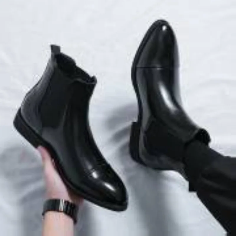 Men's Classic Red Chelsea Boots Pointed Toe Leather Ankle Boots Men British Style Short Boots High-top Business Formal Shoes view 5