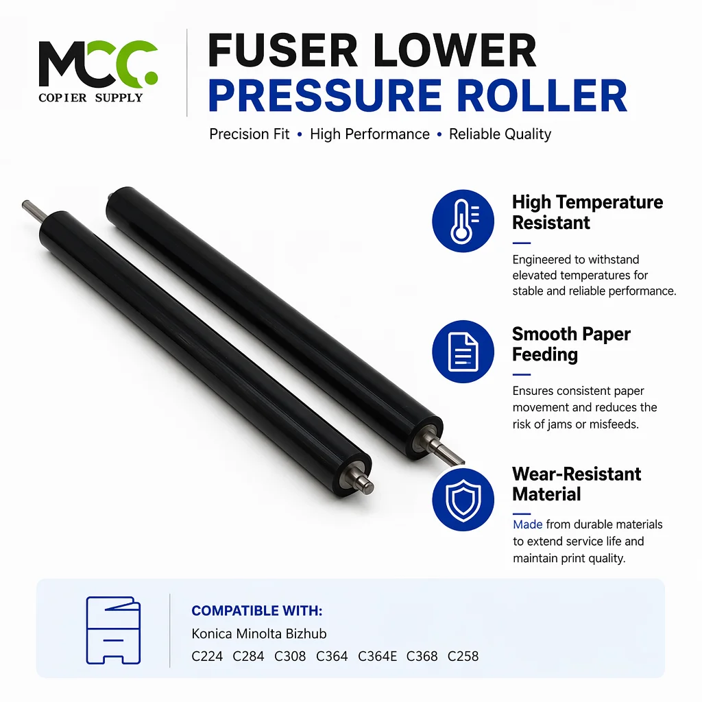 1PCS OEM Fuser Lower Pressure Roller for Konica Minolta Bizhub C224 C284 C308 C364 C364E C368 C258 Lower Heat Roller Parts