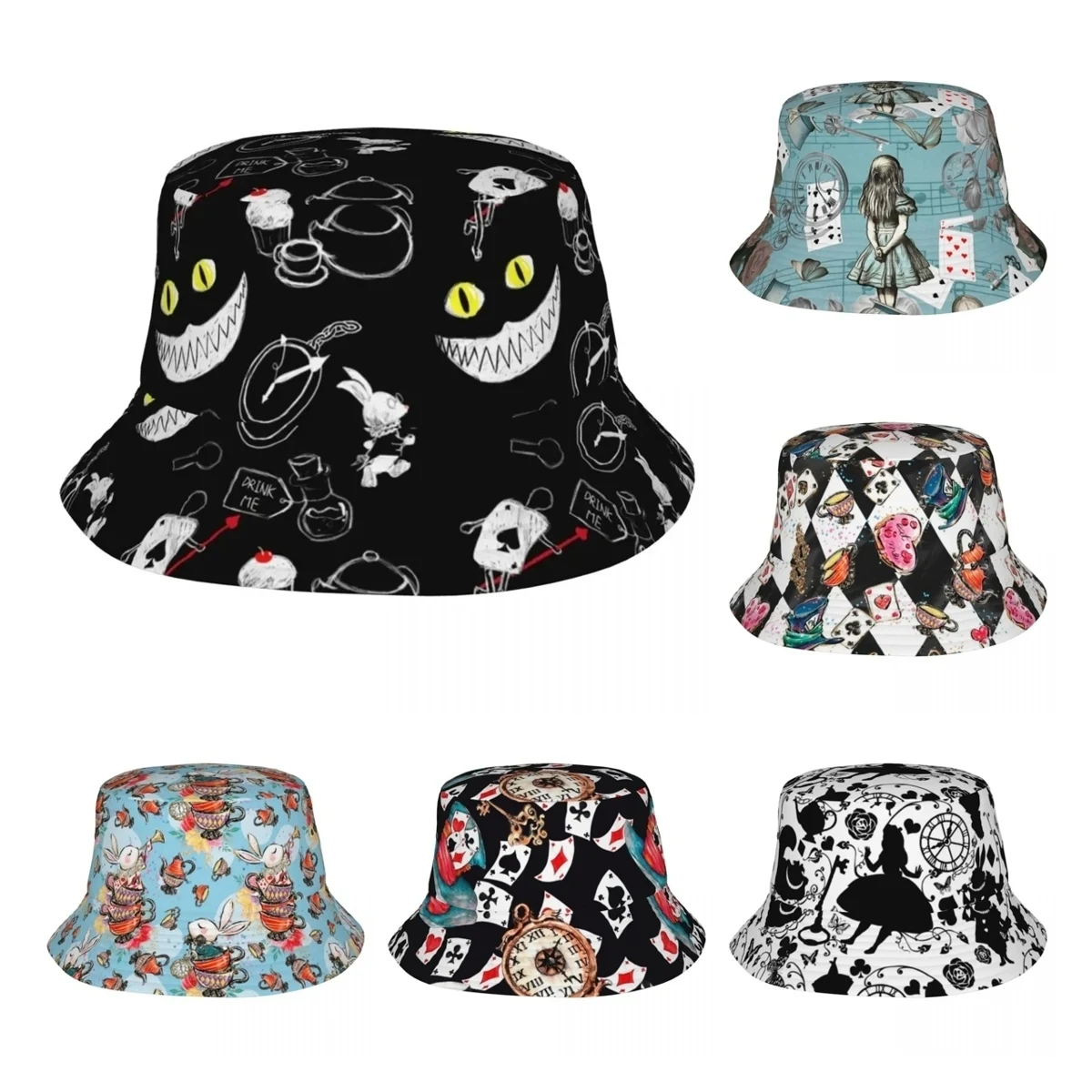 Bucket Hat Alice In Wonderland Cheshire Summer Beach Vacation Getaway Headwear Fishing Fisherman Hats Bob Hat Birthday Gift