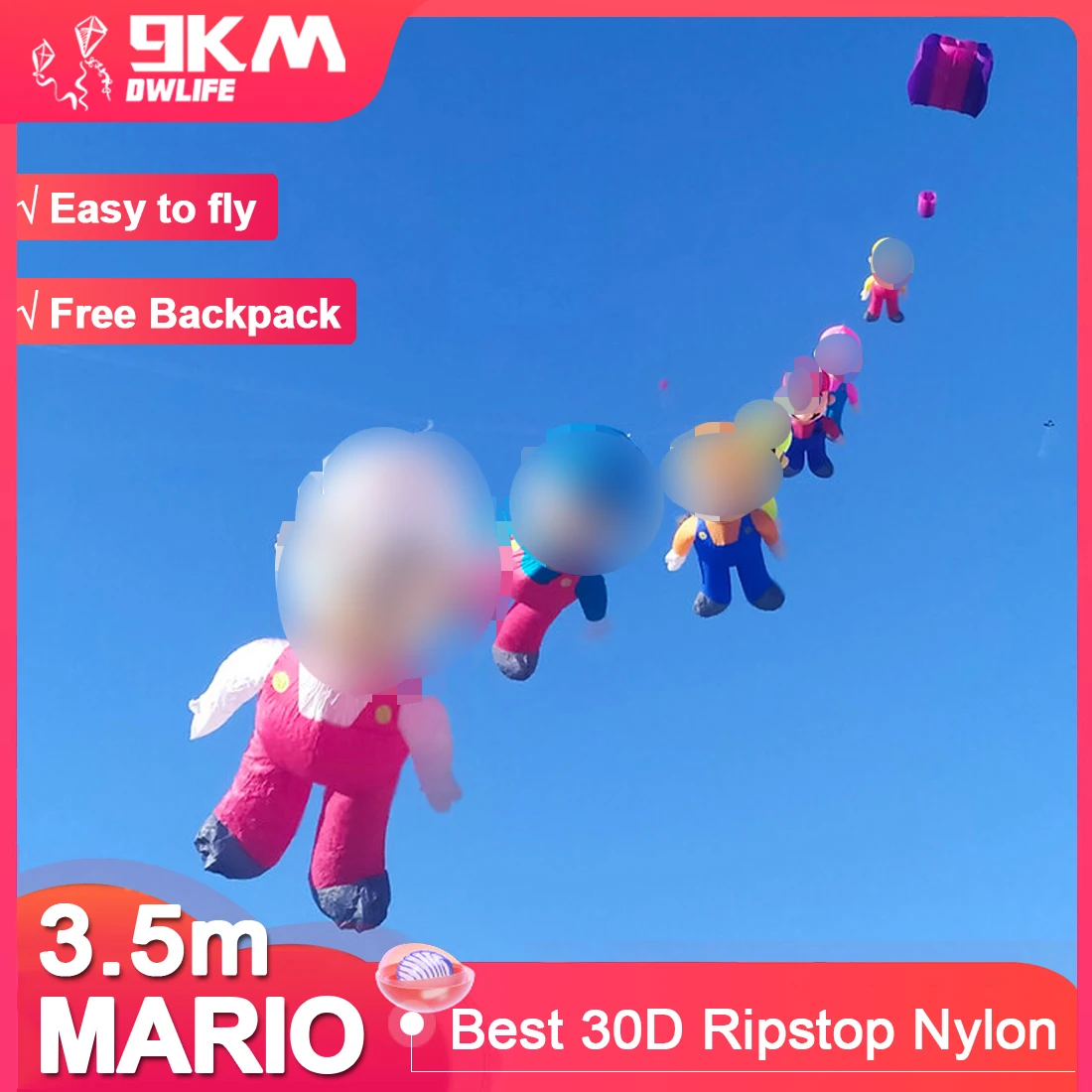 9KM 3.5m MAO Kite  Ripstop Nylon Fabric Line Laundry Kite Pendant Soft Inflatable Large Professional Kite for Adults with Bag