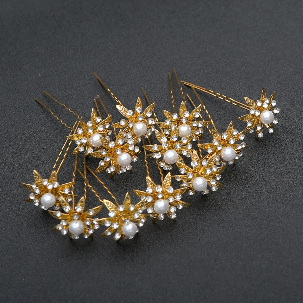 12 stücke Mode Braut Kopfschmuck U-Förmigen Pin Perle Blume Haarnadel Frauen Haar Gabel Coiled Haar Zubehör Geflochtene haar Haarnadel – Detail 3