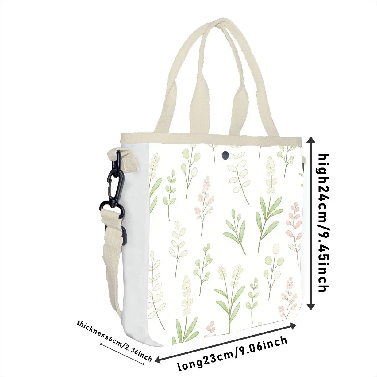 Aesthetic Pastel Greenery Crossbody, Adjustable Strap Cute Floral Handbag