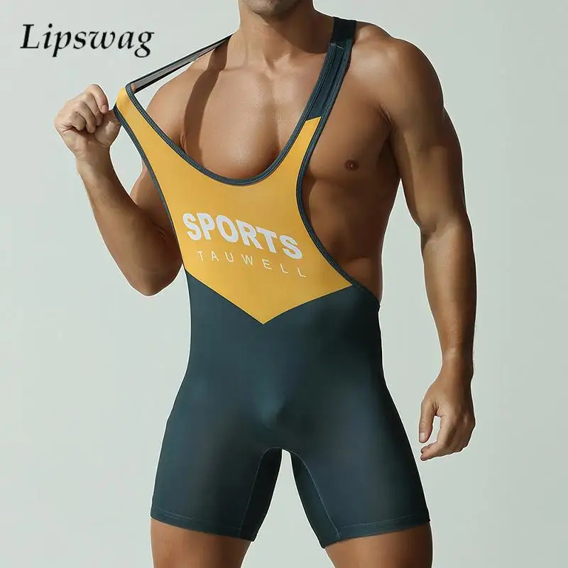 Gyms Muscle Training Bodycon Bodysuits Men Summer Sexy Skiny Shorts Romper Overalls Mens Fashion Patchwork Sleeveless Jumpsuits