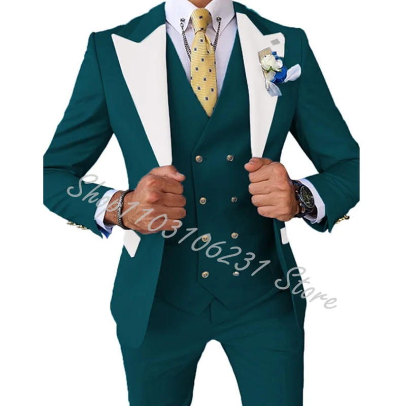 Navy Blue Men's Suit Wedding Jacket Pants Vest 3-Piece Set Formal Party Fashion Best Men Tuxedos Blazer Trajes De Hombre