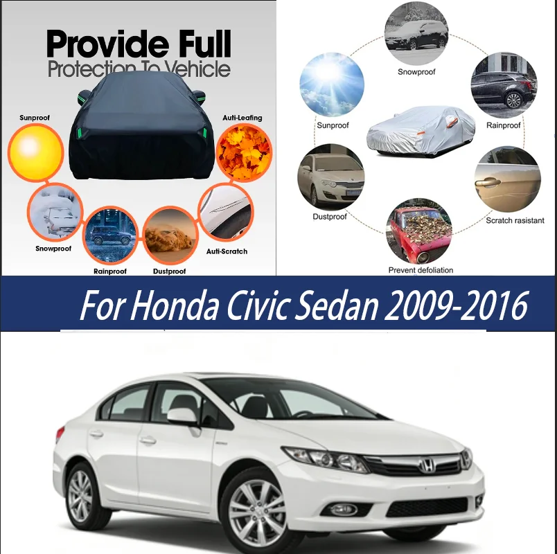 

For Honda Civic Sedan 2009-2016 Full Car Covers Outdoor Sun Anti UV Rain Snow Dust Protection Oxford Cloth Accessories