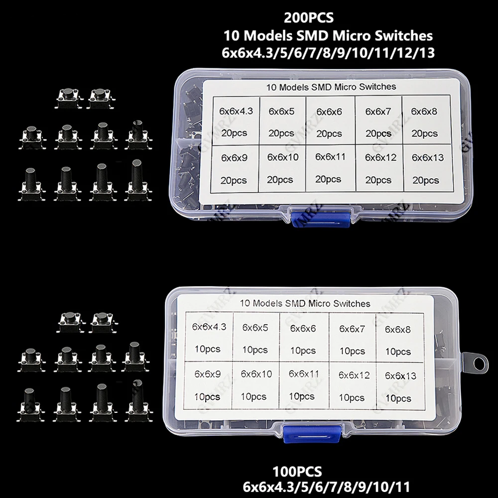 10Values/box 6x6 Key switch 6*6 Tact Switch Tactile Push Button Switch Kit Height: 4.3 5~13MM DIP 4P micro switch For Arduino
