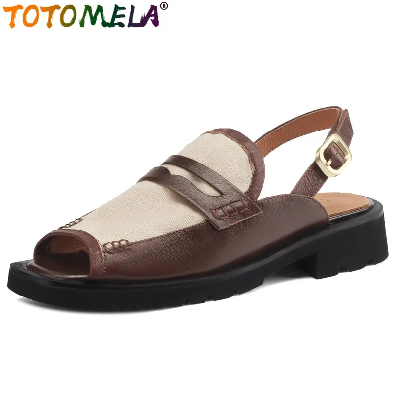 

TOTOMELA 2024 New Synthetic Mixed Colors Women's Sandals Retro Ladies Buckle Back Strap Shoes Square Med Heels Sandals