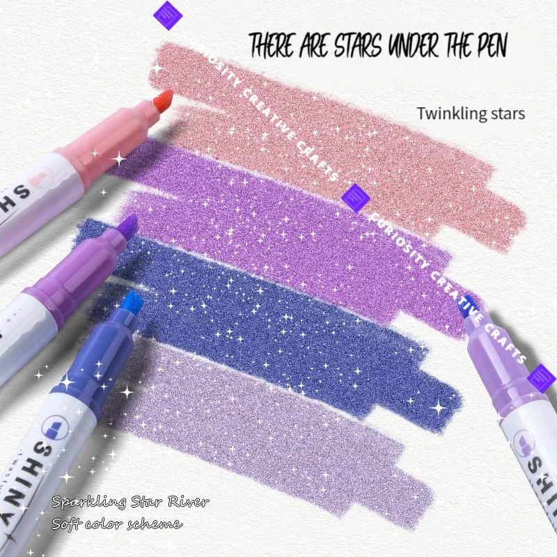 

4 Colors/box Kawaii Glitter Highlighter Marker Pen Pastel Fine Journal Painting Reading Taking Notes Stationery School Supplies