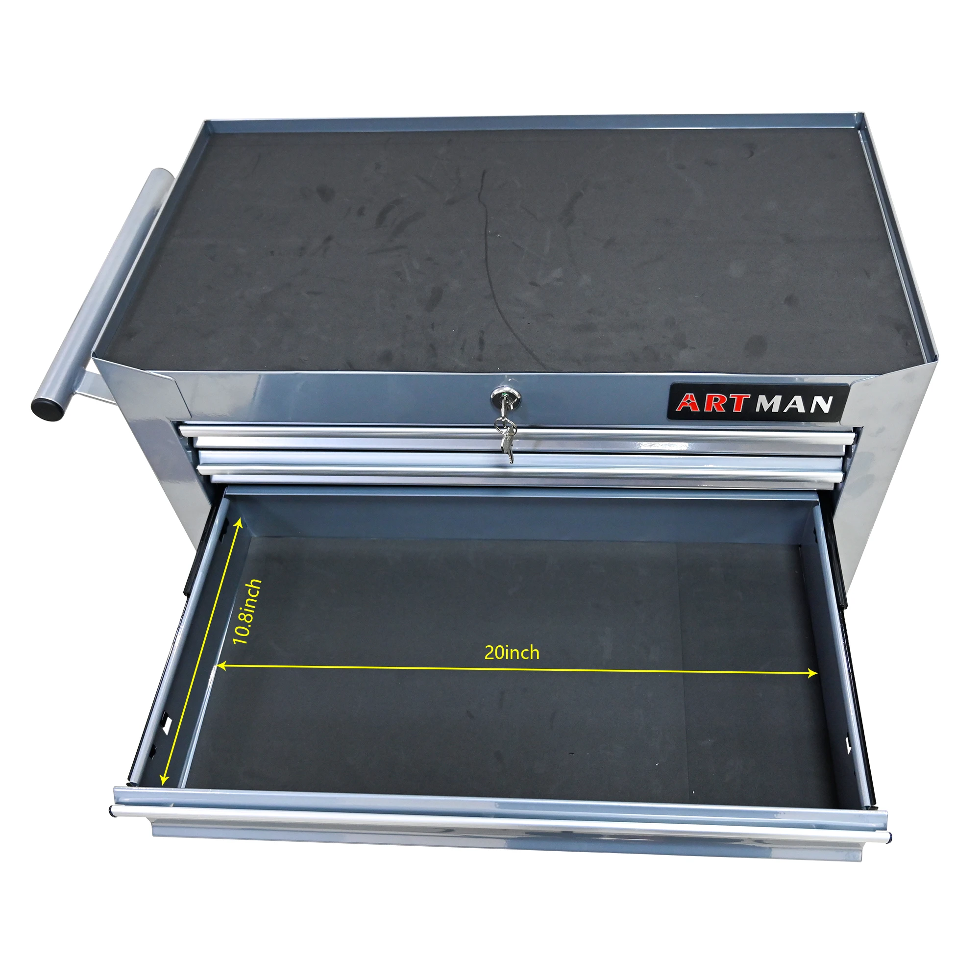 Cabinet, Box, 7 Drawer Rolling Tool Box with Key Lock for Garages, Workshops, Repair Shops, silver; Steel Rolling Tool Boxes